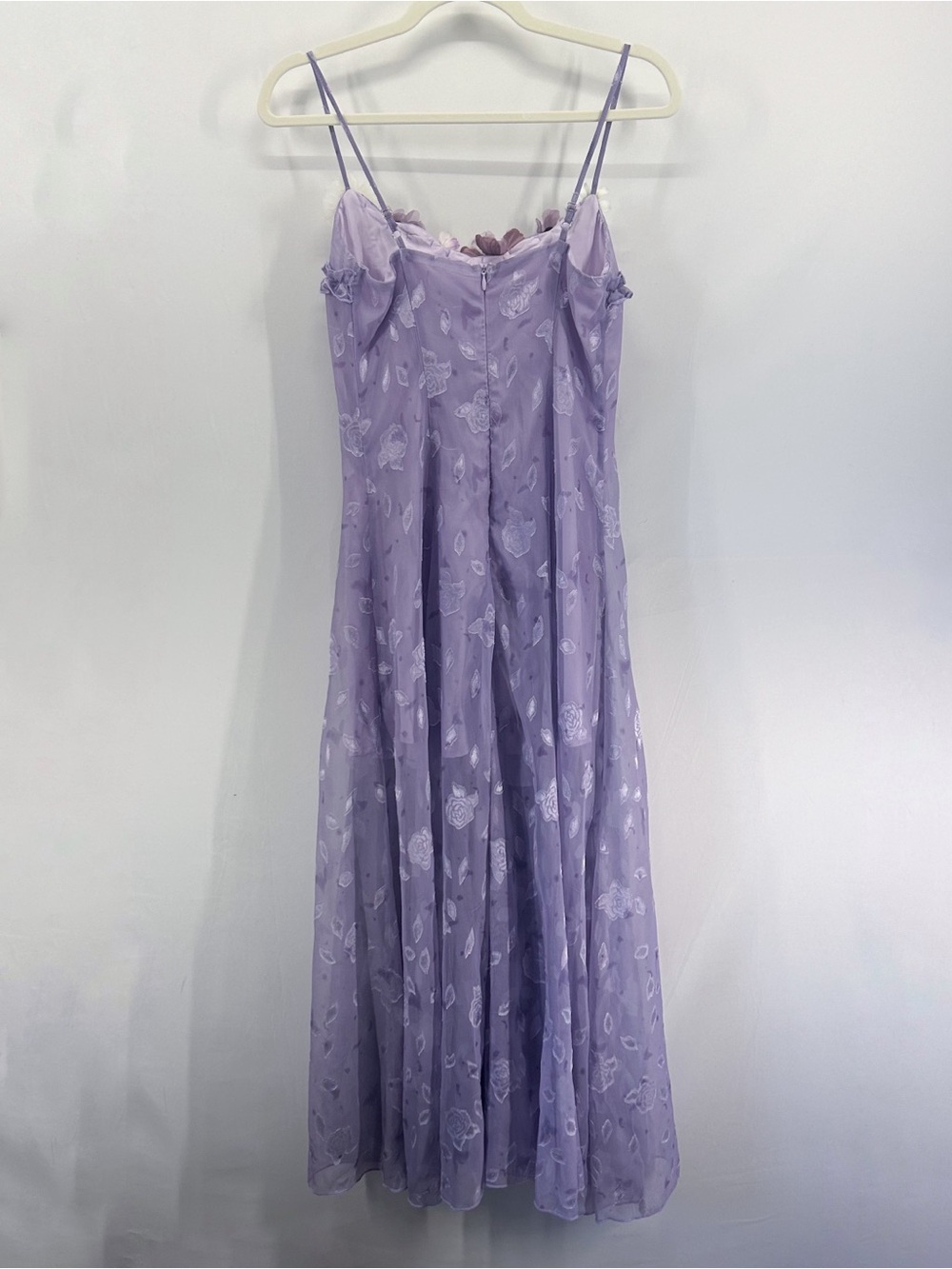 Lavender 3D Floral Appliqué Burnout Midi Dress Fairycore Coquette Small - Picture 5 of 6
